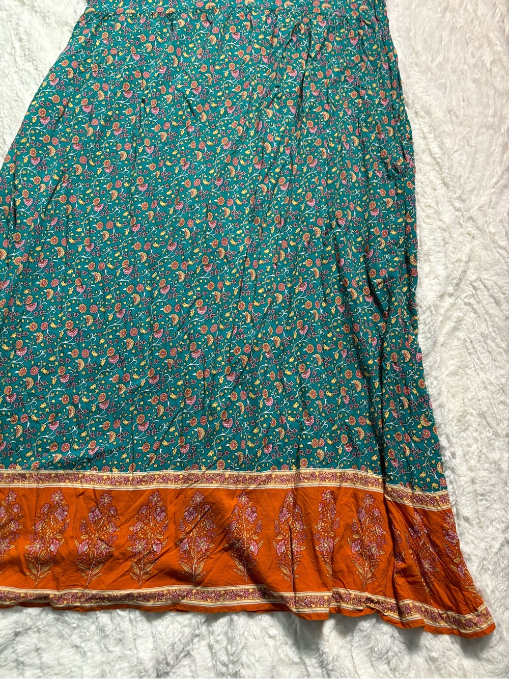 Natural Life Floral Maxi Dress Size Large Teal/Orange Hippie Groovy with Pockets - Picture 12 of 14